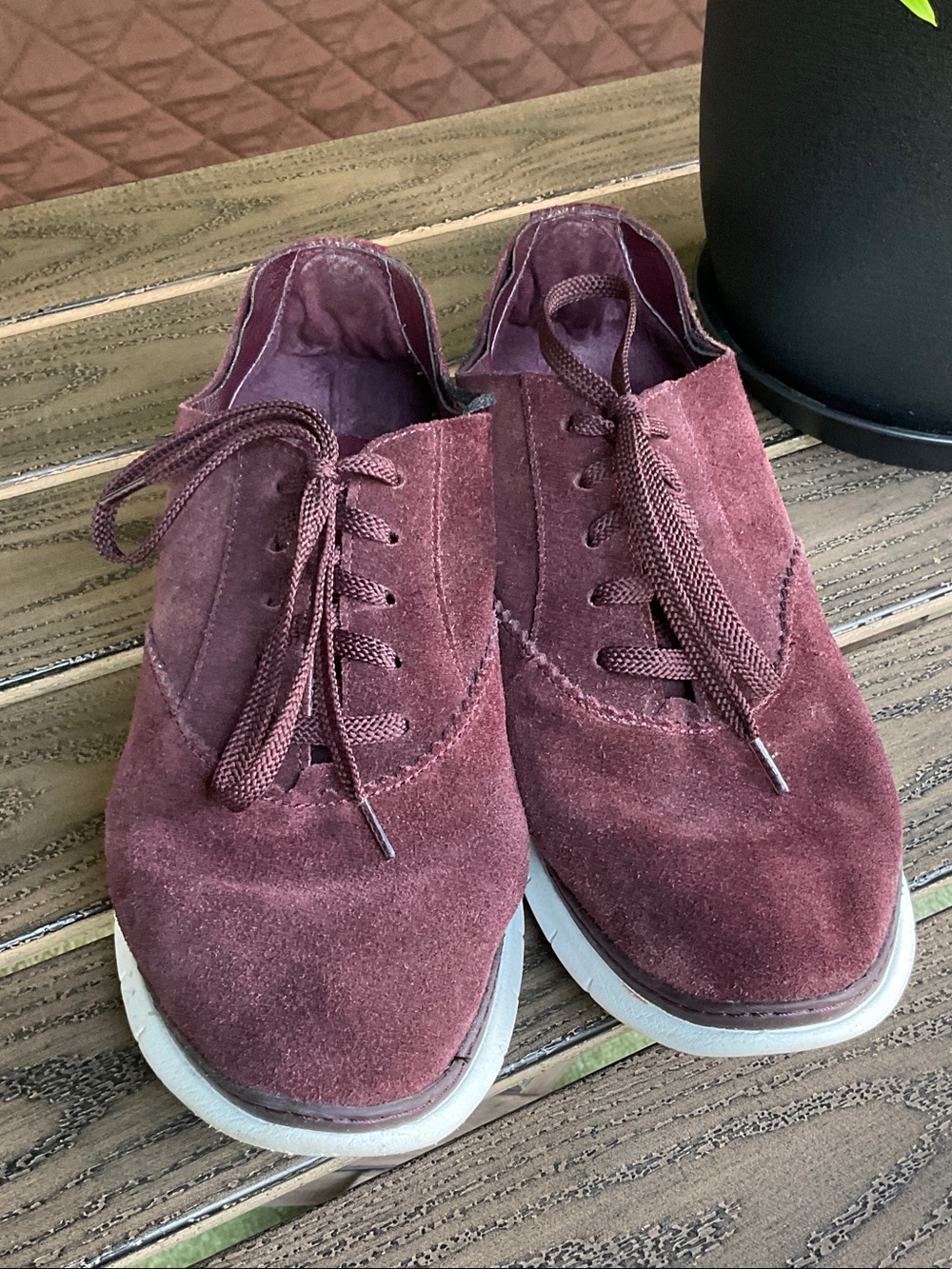 Vionic Burgundy Suede Lace-Up Oxfords
